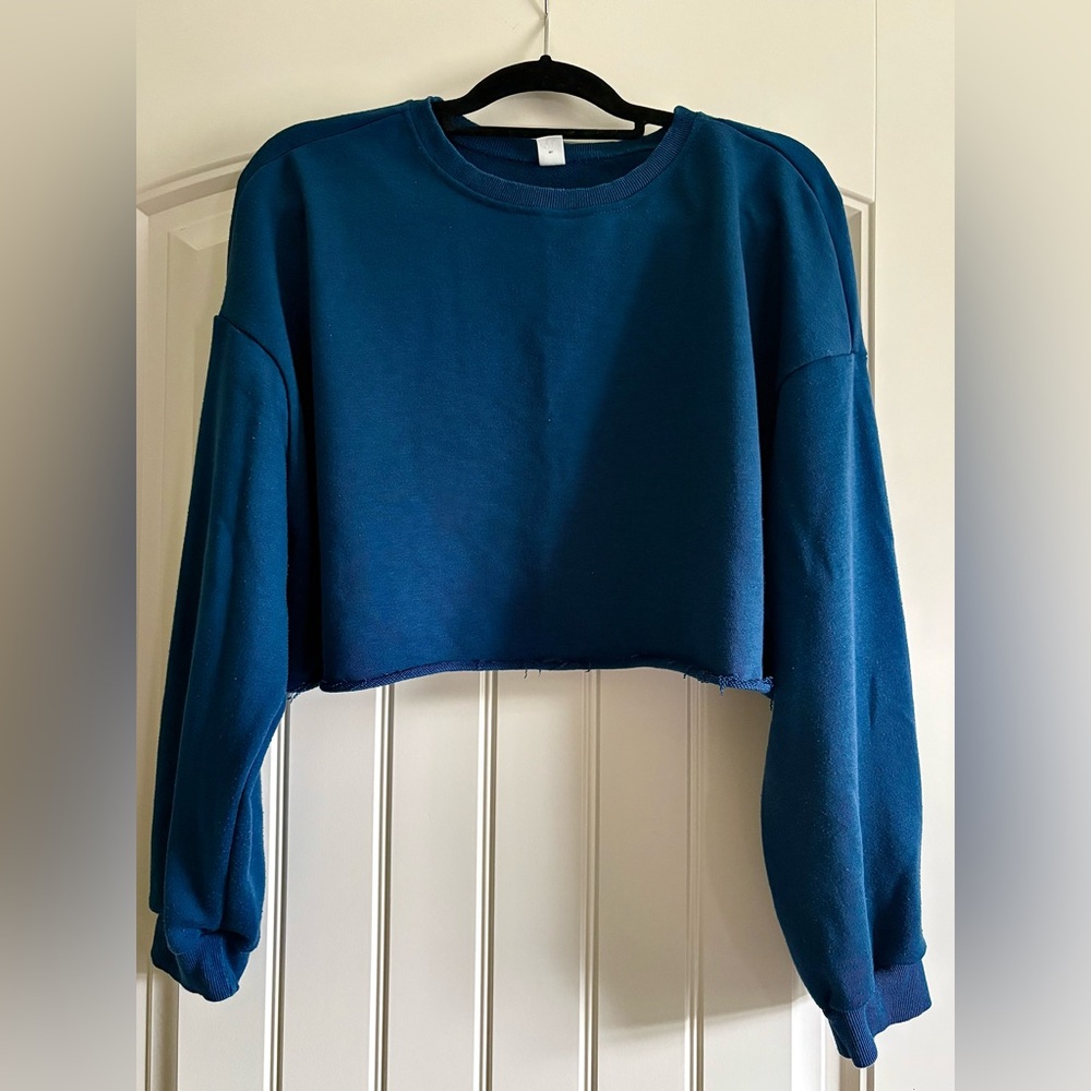 Lightly Distressed Blue Cropped Sweatshirt